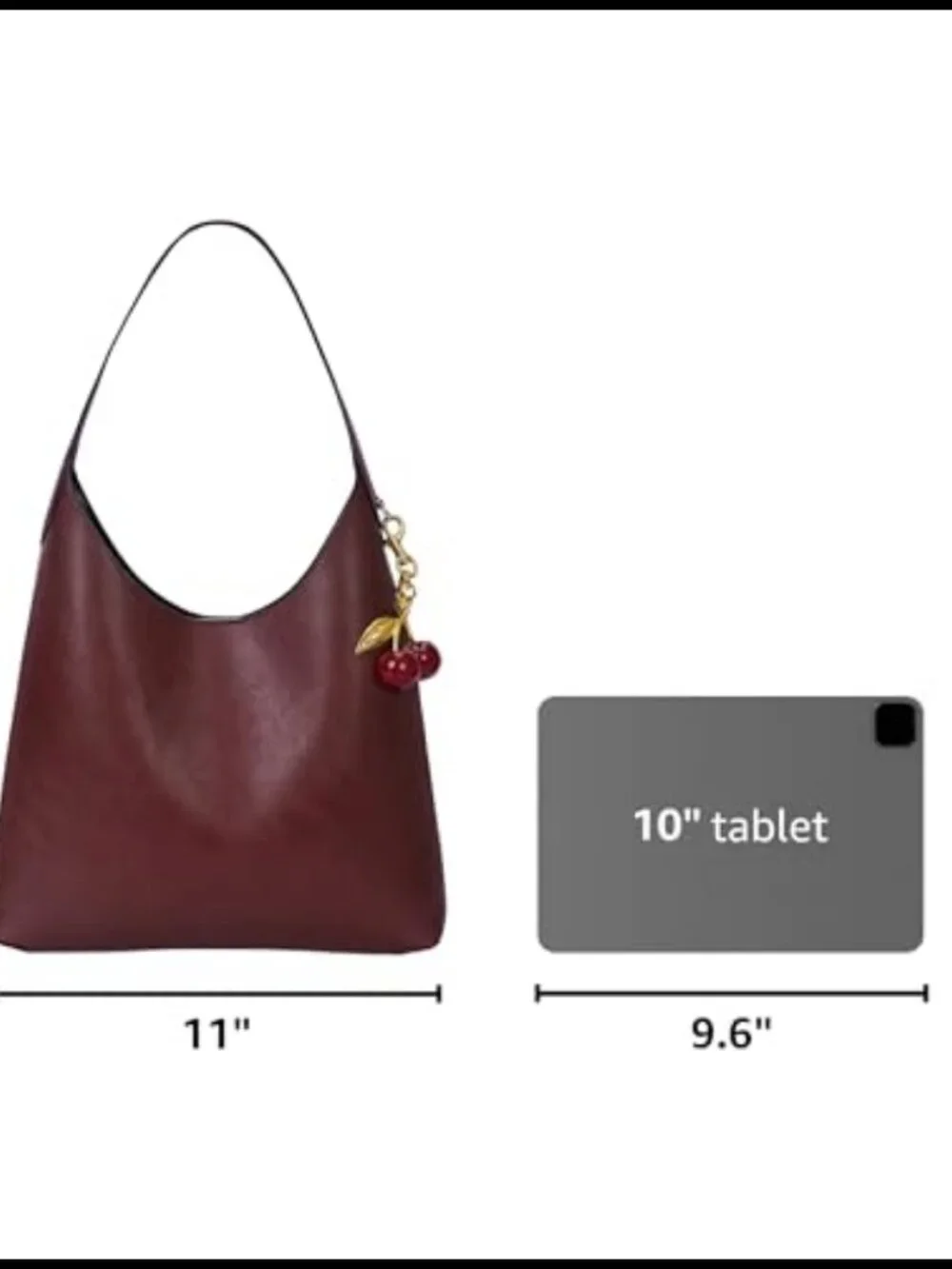 Faux Suede Hobo Bag Vegan Leather Shoulder Tote Cherry Charm Slouchy Purse
